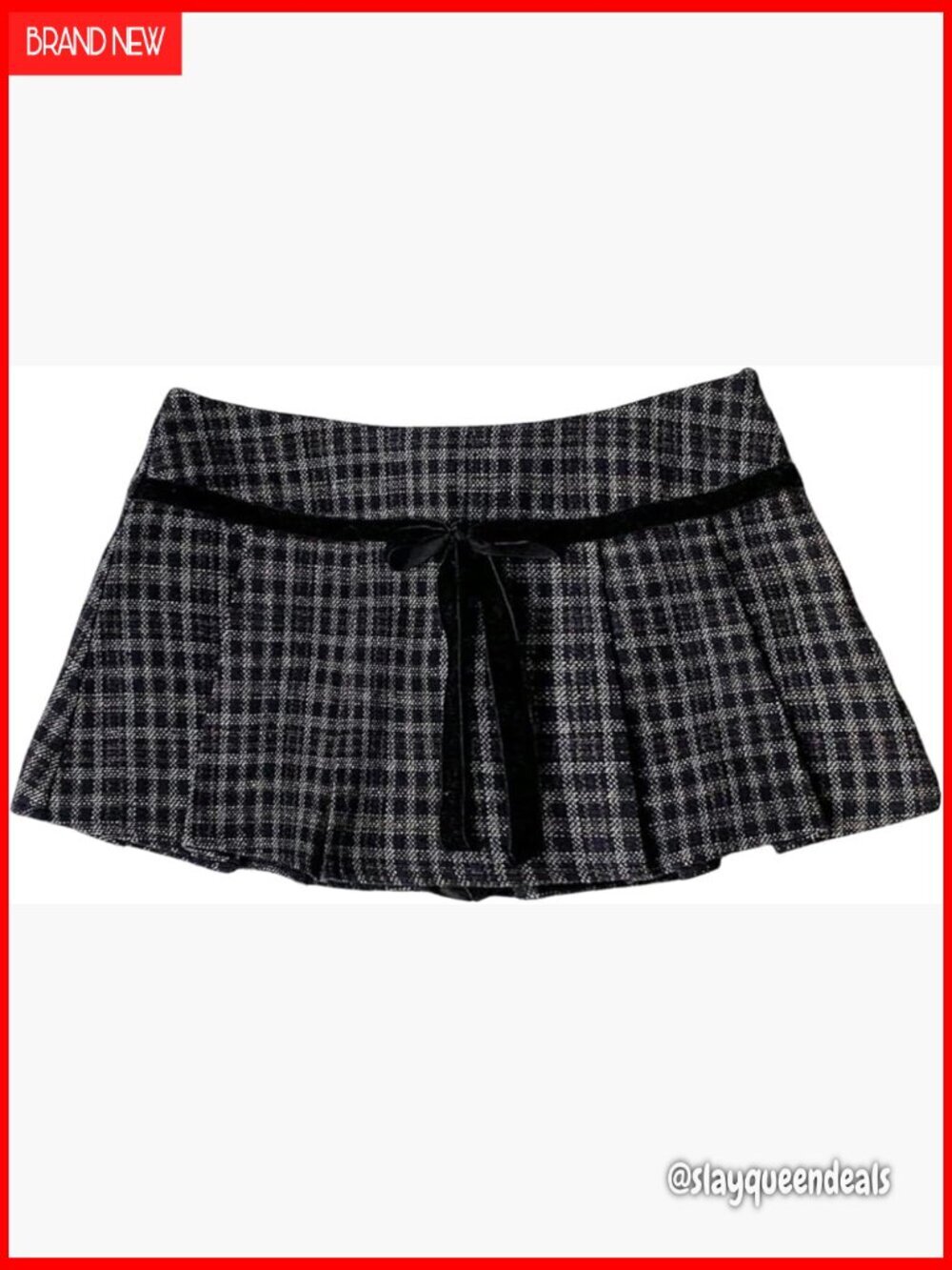 Plaid Pleated Mini Skirt Low Waist A-Line Bow Tie Casual